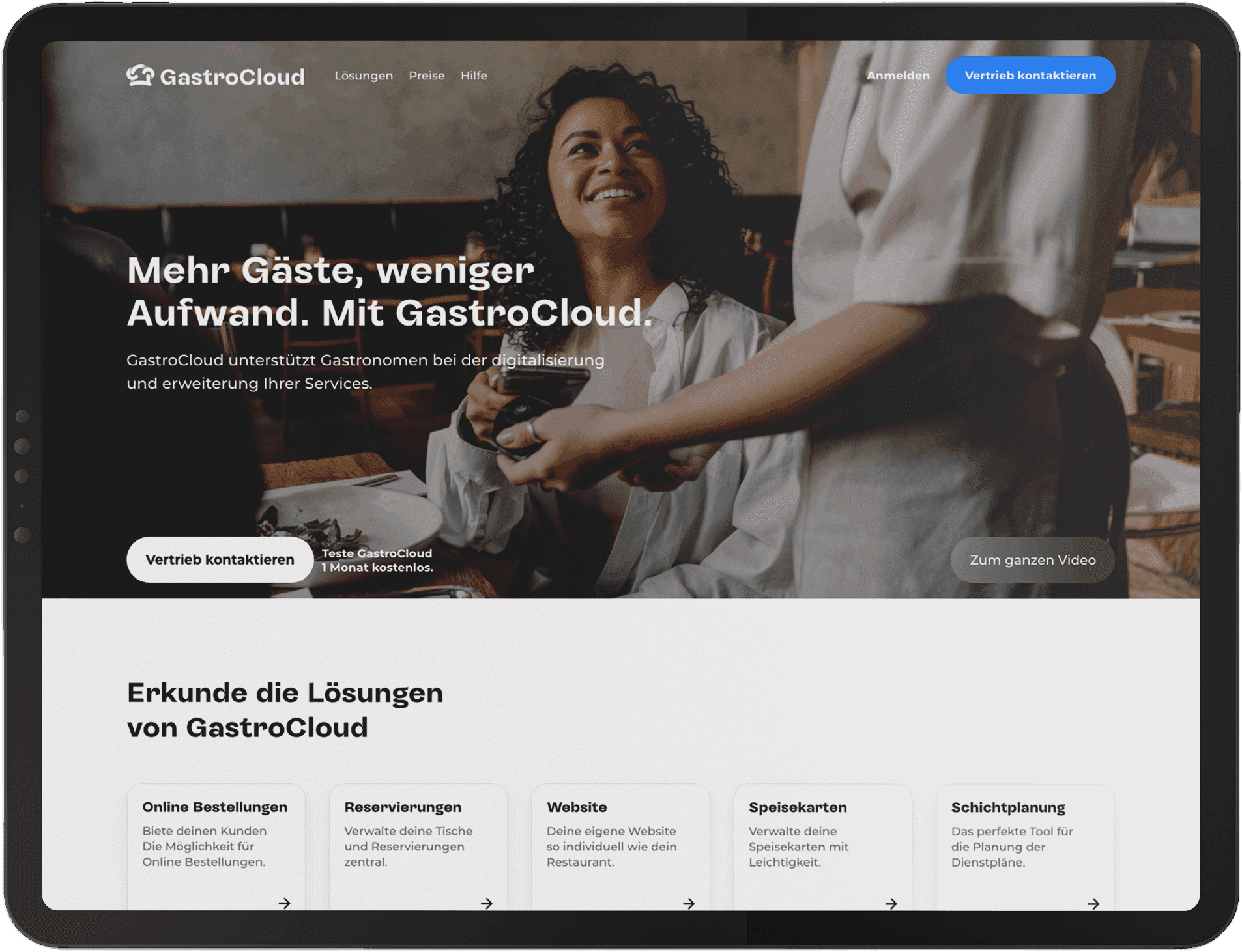 iPad mit der Startseite von GastroCloud